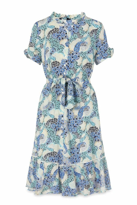 Front view of Marks and Spencer Women Blue Paisley, size 8, Midi Shirt Dress Belted