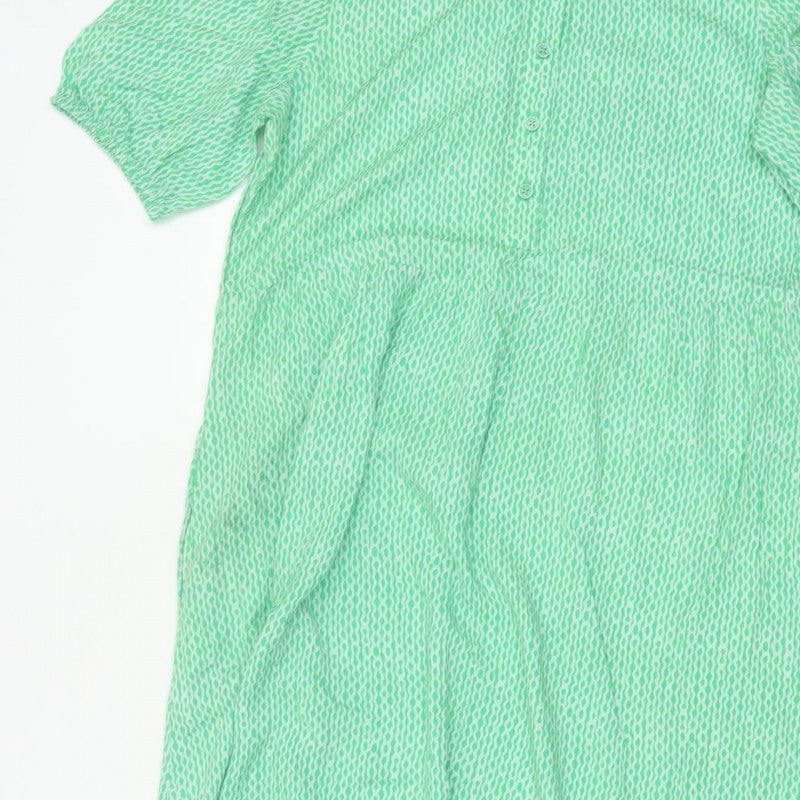 Marks and Spencer Women Green Size 10 Long Geometric Shirt Dress