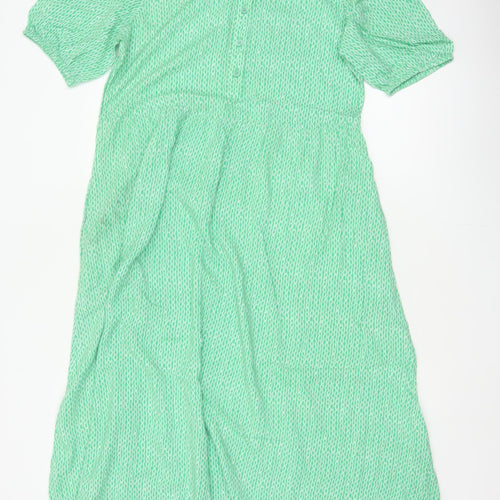 Marks and Spencer Women Green Size 10 Long Geometric Shirt Dress
