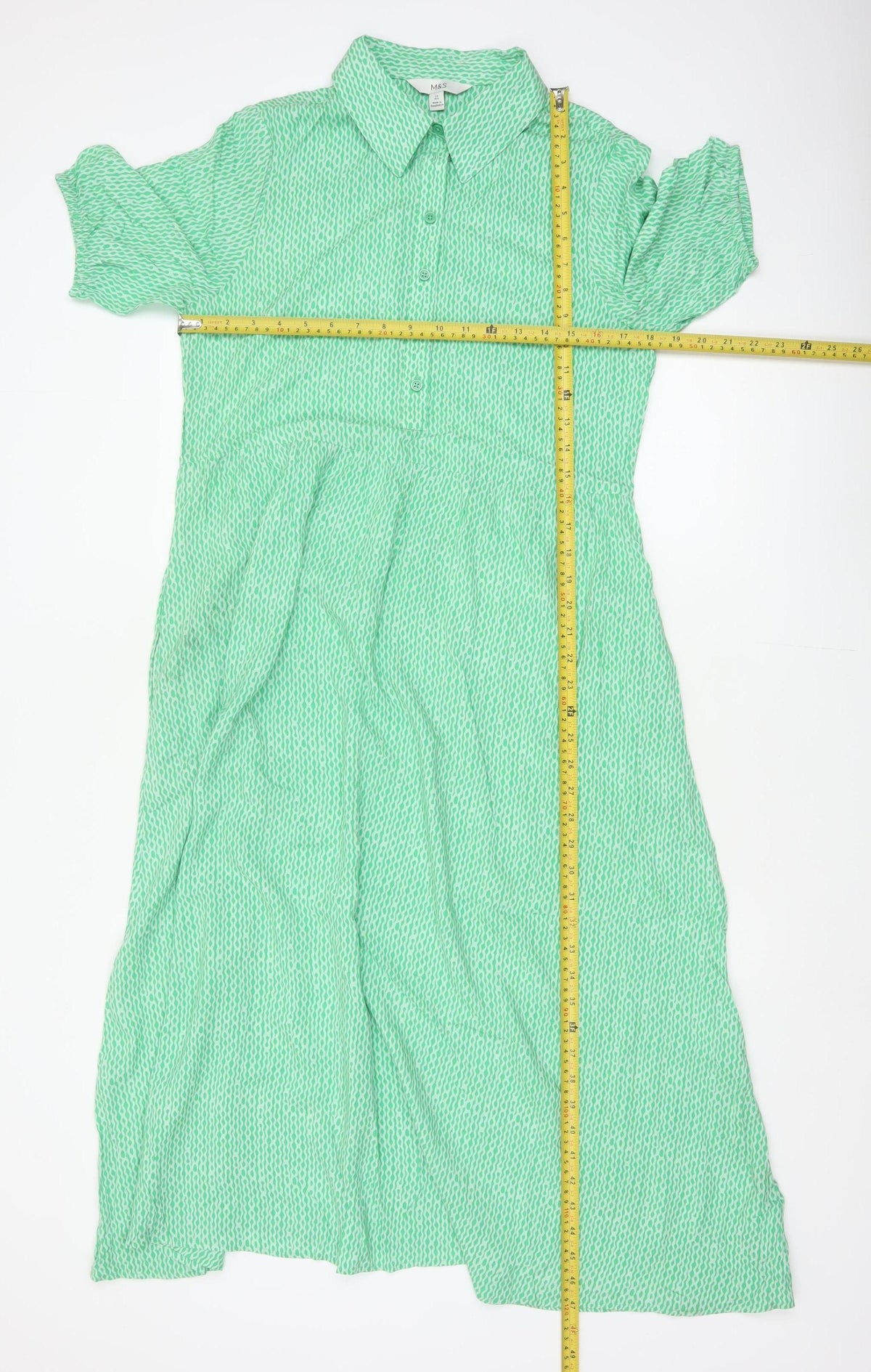 Marks and Spencer Women Green Size 10 Long Geometric Shirt Dress