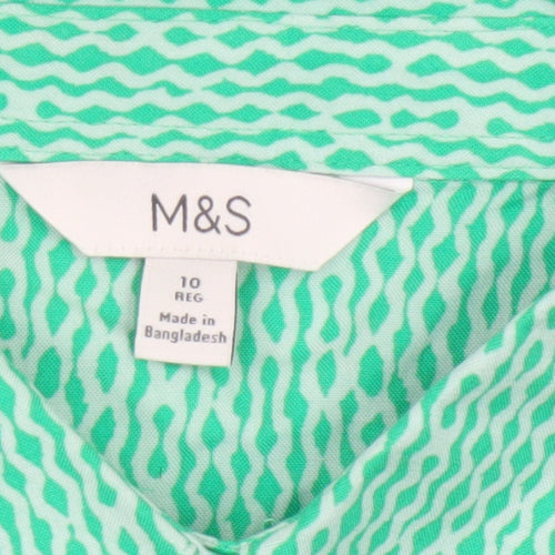 Marks and Spencer Women Green Size 10 Long Geometric Shirt Dress