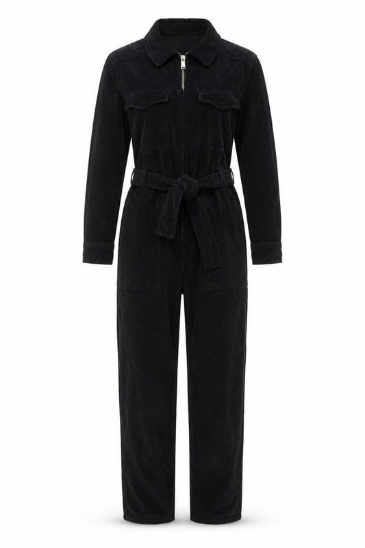 Topshop Women Black UK 4 Petite Corduroy Belted Jumpsuit