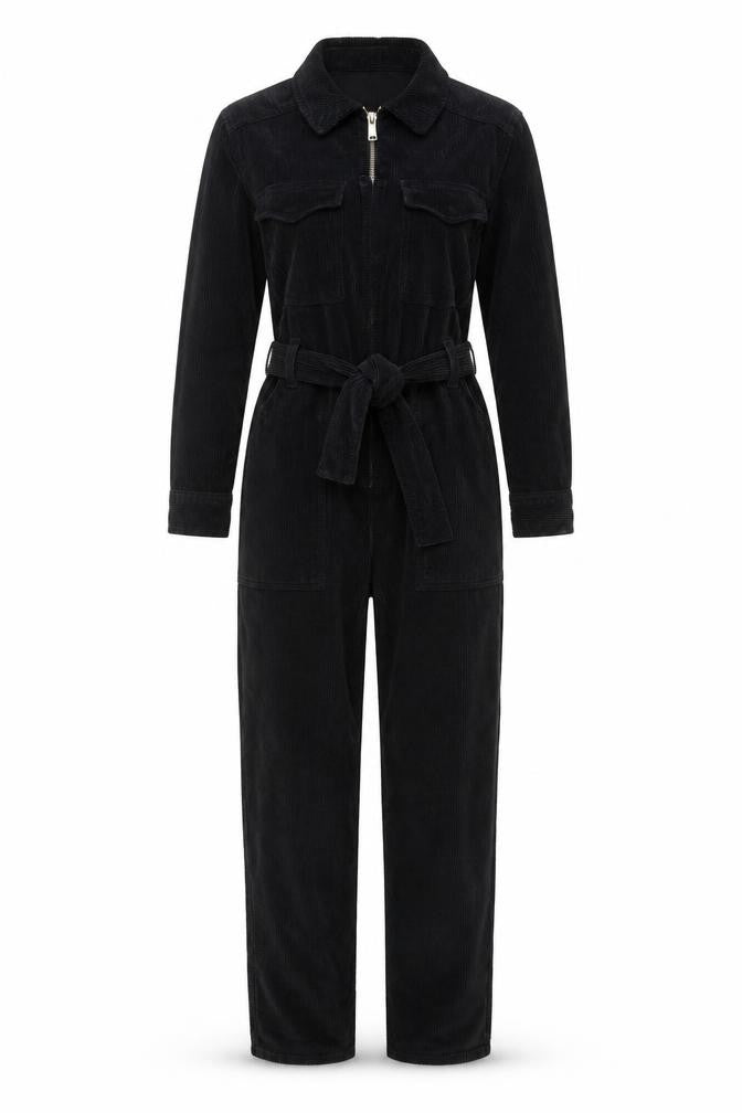 Topshop Women Black UK 4 Petite Corduroy Belted Jumpsuit