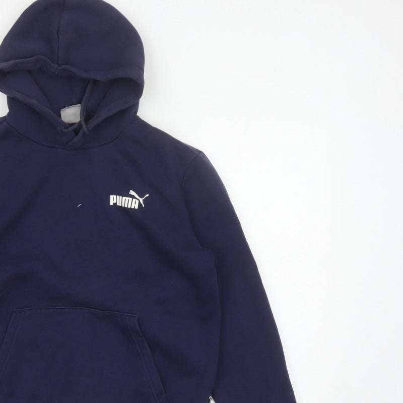 Puma Men’s Navy Blue S Pullover Hooded Logo Fleece Hoodie