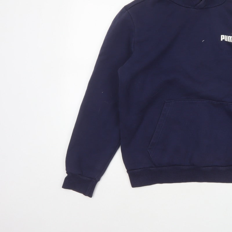 Puma Men’s Navy Blue S Pullover Hooded Logo Fleece Hoodie