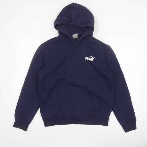 Puma Men’s Navy Blue S Pullover Hooded Logo Fleece Hoodie