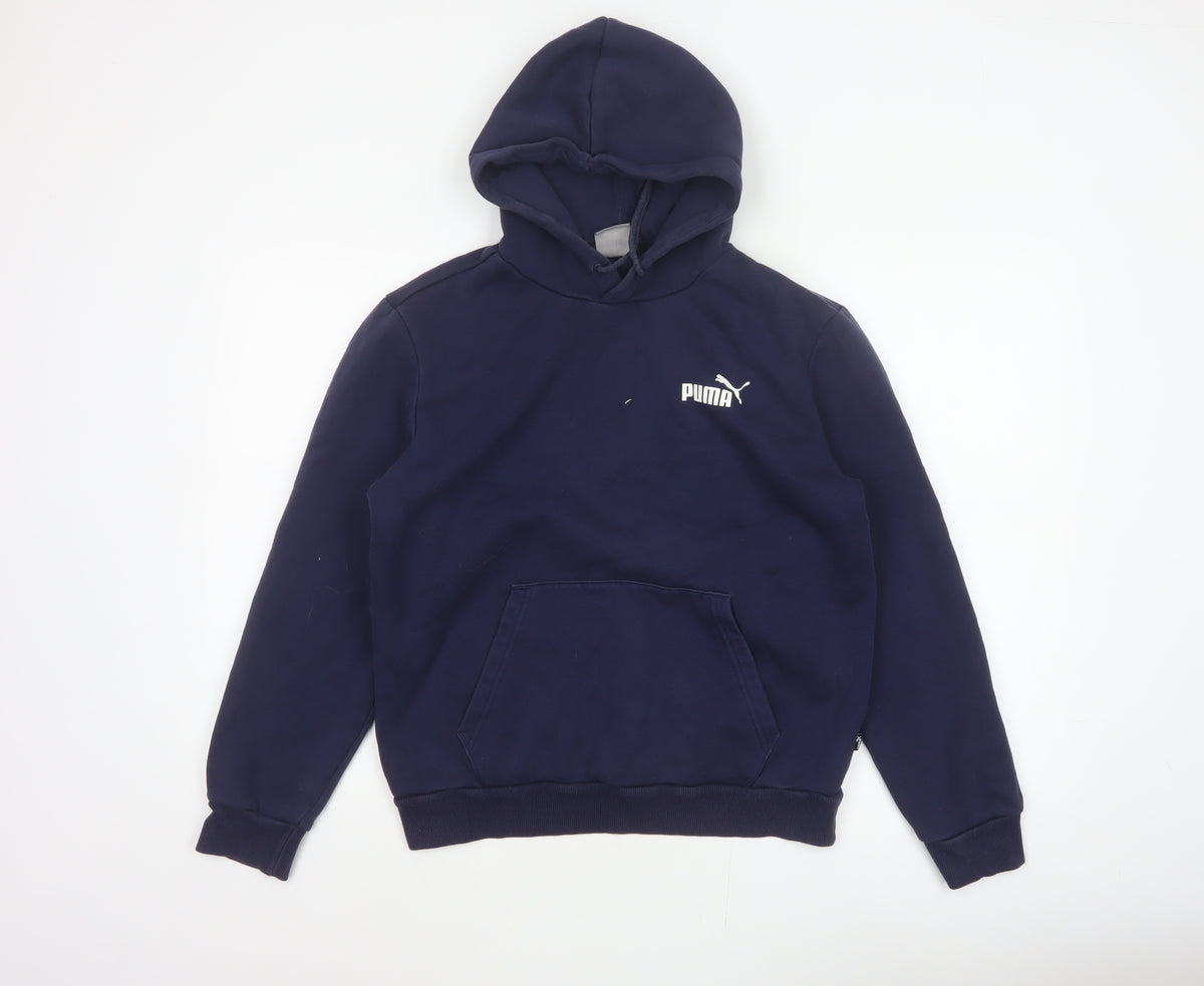 Puma Men’s Navy Blue S Pullover Hooded Logo Fleece Hoodie