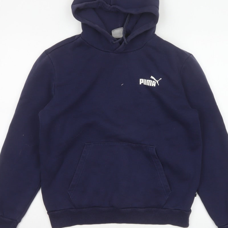Puma Men’s Navy Blue S Pullover Hooded Logo Fleece Hoodie