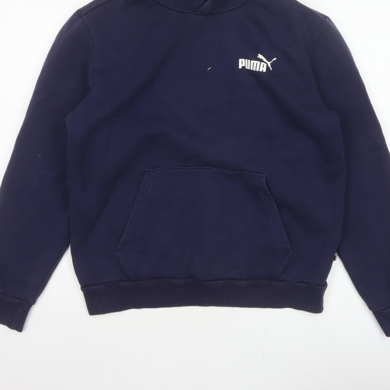 Puma Men’s Navy Blue S Pullover Hooded Logo Fleece Hoodie