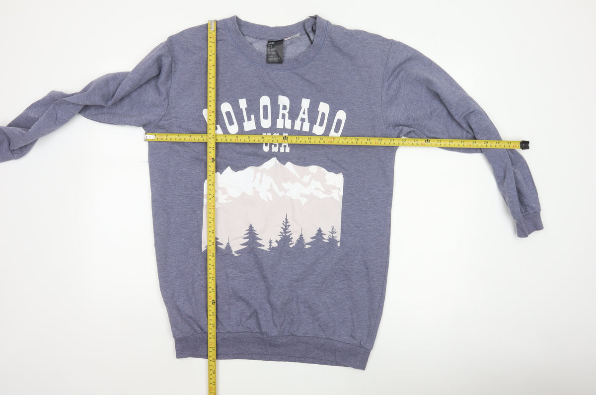 Close-up detail of H&M Women Grey S Colorado USA Graphic Fleece Sweatshirt Pullover