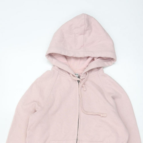UNIQLO Women Pink S Full Zip Hooded Cotton Blend Hoodie