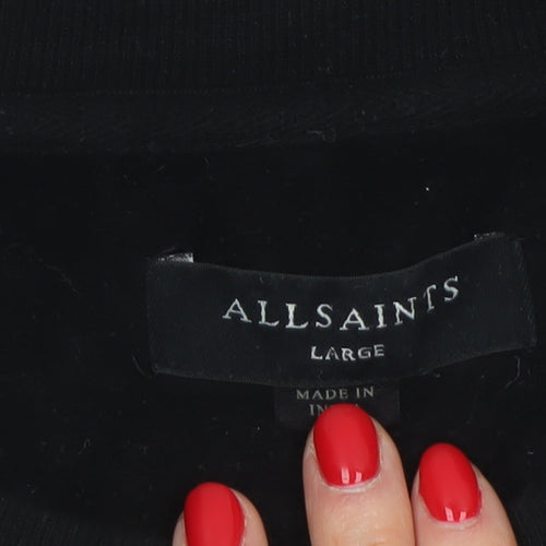 AllSaints Men’s Black Large Pullover Crew Neck Logo Sweatshirt