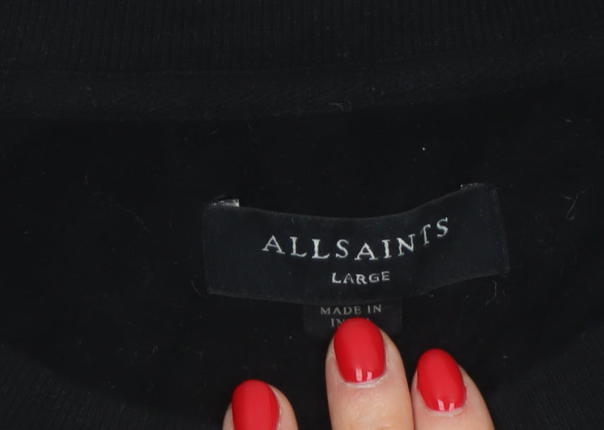 AllSaints Men’s Black Large Pullover Crew Neck Logo Sweatshirt