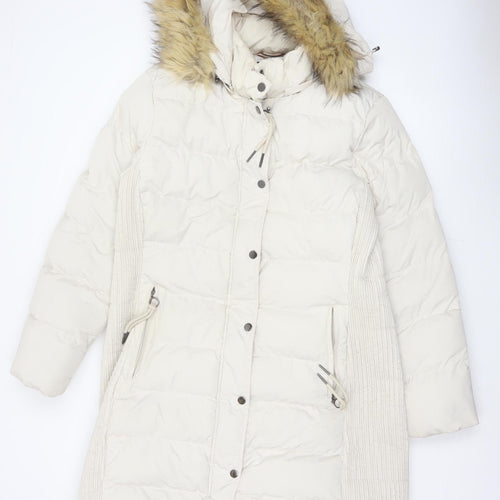 Rino & Pelle Women White UK 14 Long Puffer Coat Faux Fur Hood