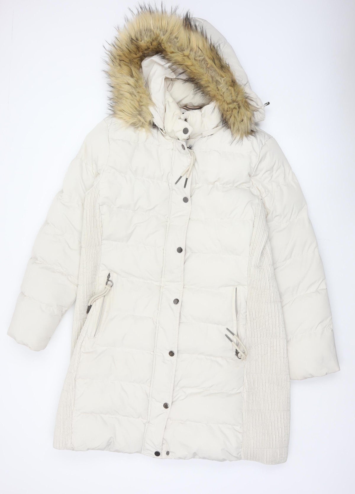 Rino & Pelle Women White UK 14 Long Puffer Coat Faux Fur Hood