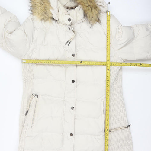 Rino & Pelle Women White UK 14 Long Puffer Coat Faux Fur Hood