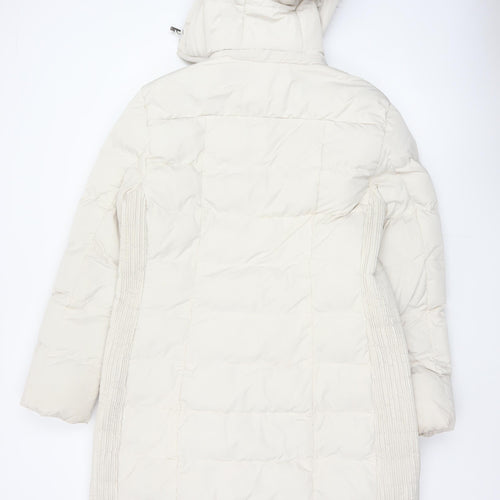Rino & Pelle Women White UK 14 Long Puffer Coat Faux Fur Hood