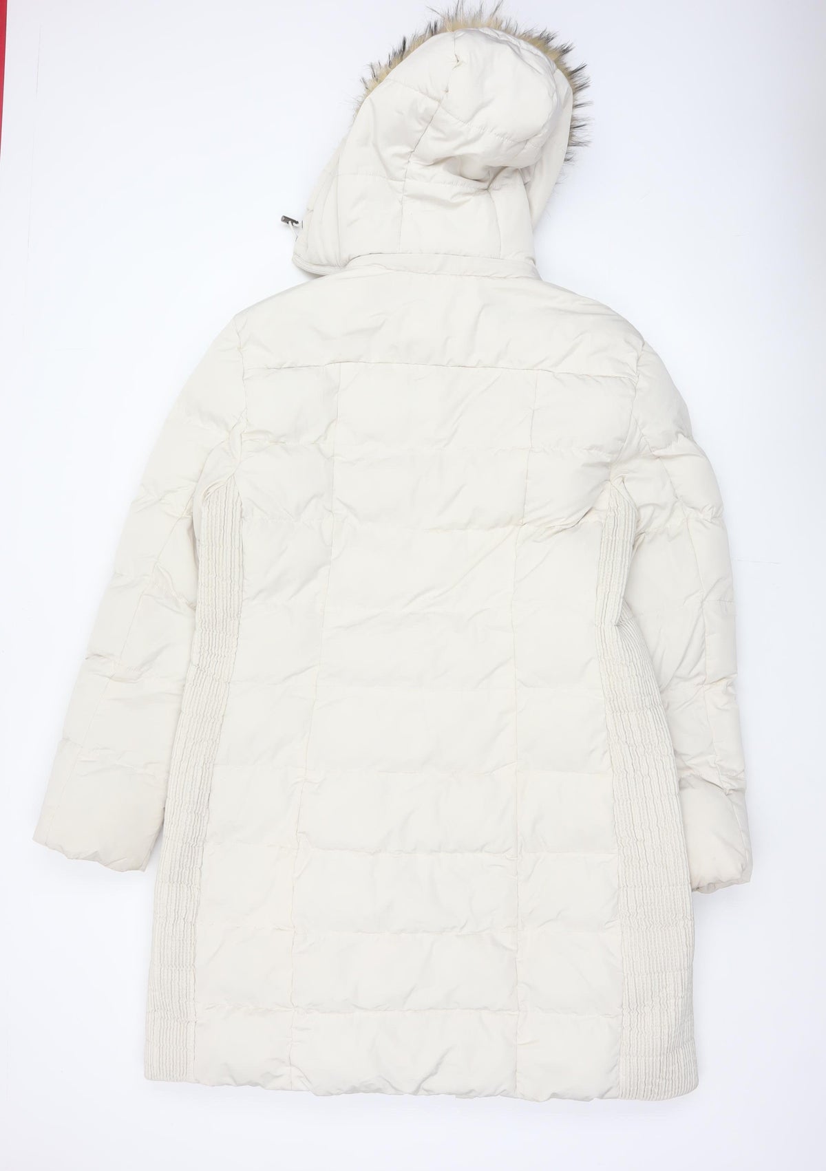 Rino & Pelle Women White UK 14 Long Puffer Coat Faux Fur Hood