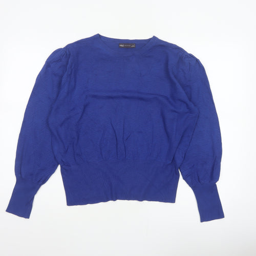 Marks & Spencer Women Blue L Geometric Puff Sleeve Knit Jumper