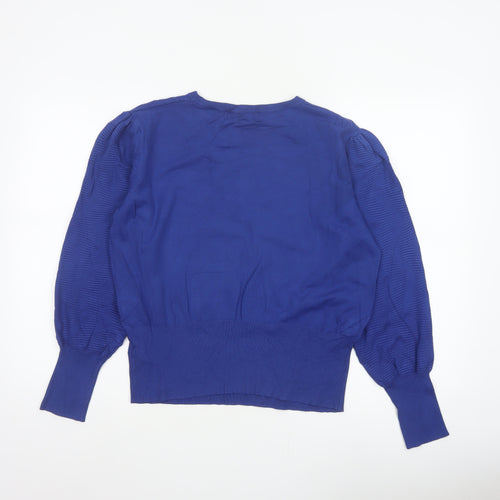 Marks & Spencer Women Blue L Geometric Puff Sleeve Knit Jumper