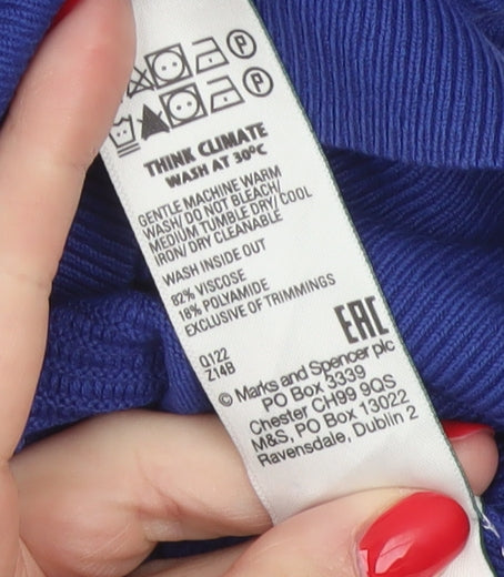 Marks & Spencer Women Blue L Geometric Puff Sleeve Knit Jumper
