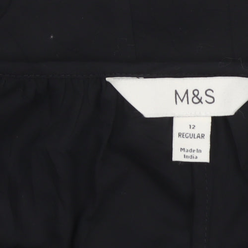 Marks and Spencer Women Black Size 12 Embroidered Floral V-Neck Blouse