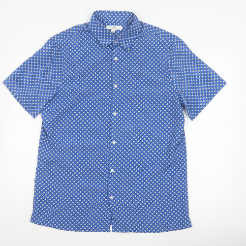 Marks and Spencer Men Blue L Geometric Short Sleeve Button-Up Shirt