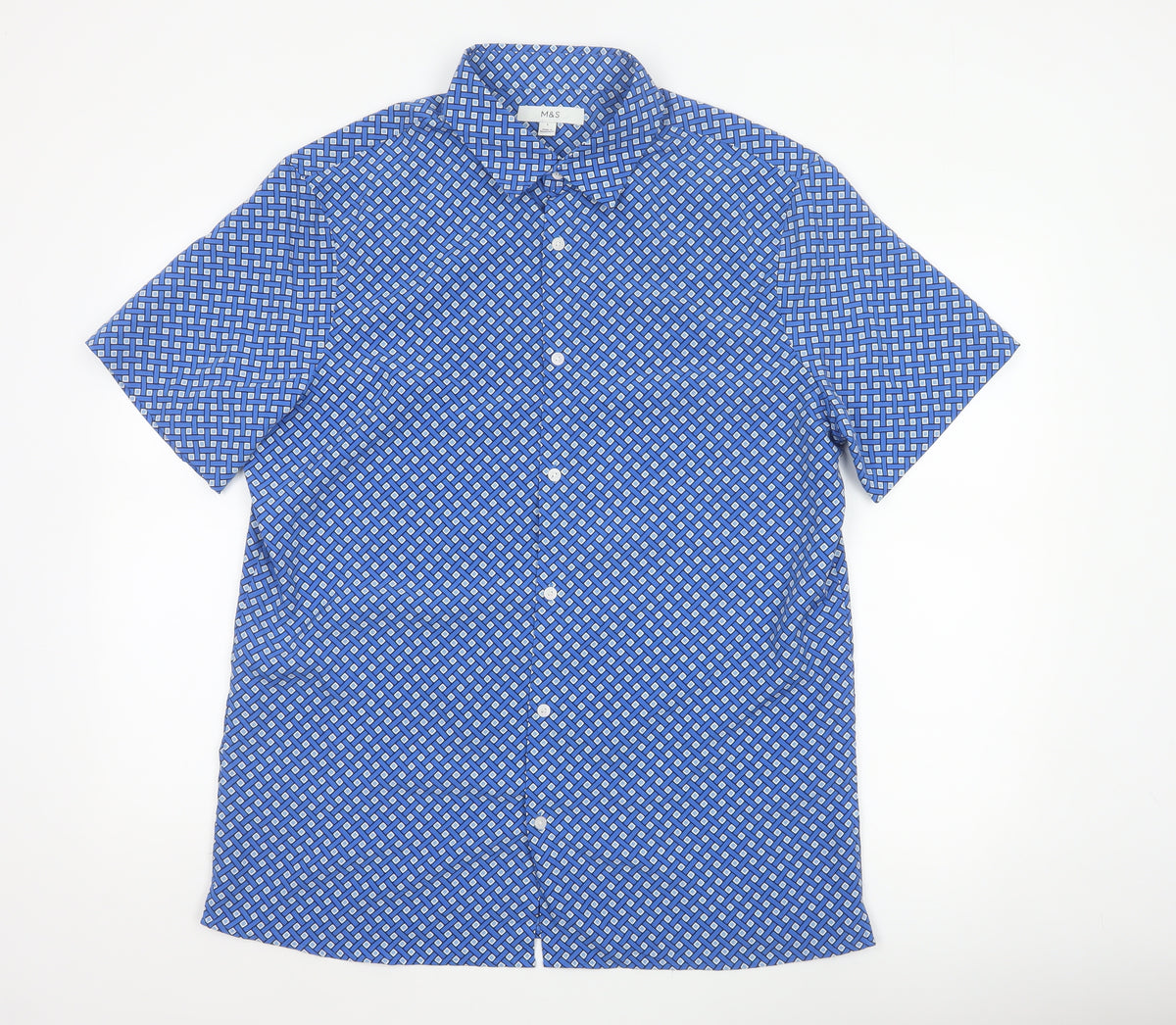 Marks and Spencer Men Blue L Geometric Short Sleeve Button-Up Shirt