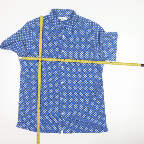 Marks and Spencer Men Blue L Geometric Short Sleeve Button-Up Shirt
