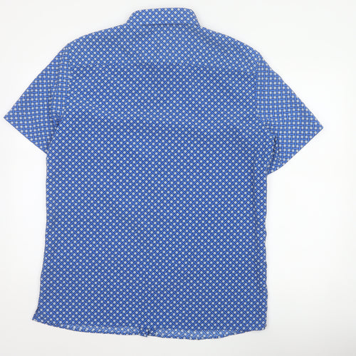 Marks and Spencer Men Blue L Geometric Short Sleeve Button-Up Shirt