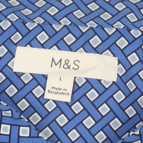 Marks and Spencer Men Blue L Geometric Short Sleeve Button-Up Shirt