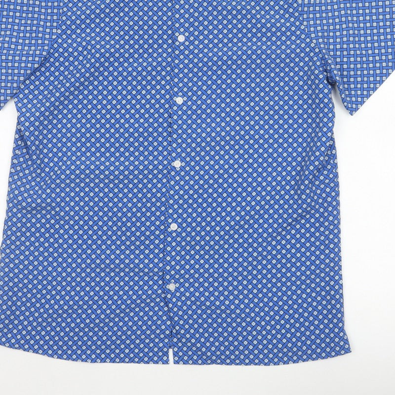 Marks and Spencer Men Blue L Geometric Short Sleeve Button-Up Shirt