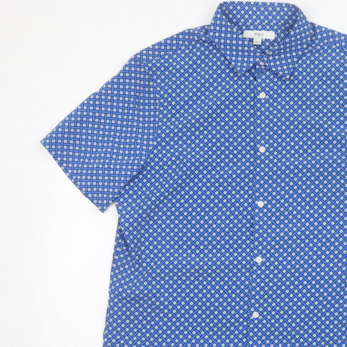 Marks and Spencer Men Blue L Geometric Short Sleeve Button-Up Shirt