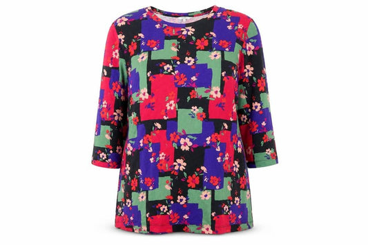 Cotton Traders Women Multicoloured UK 14 Floral 3/4 Sleeve Tunic Top