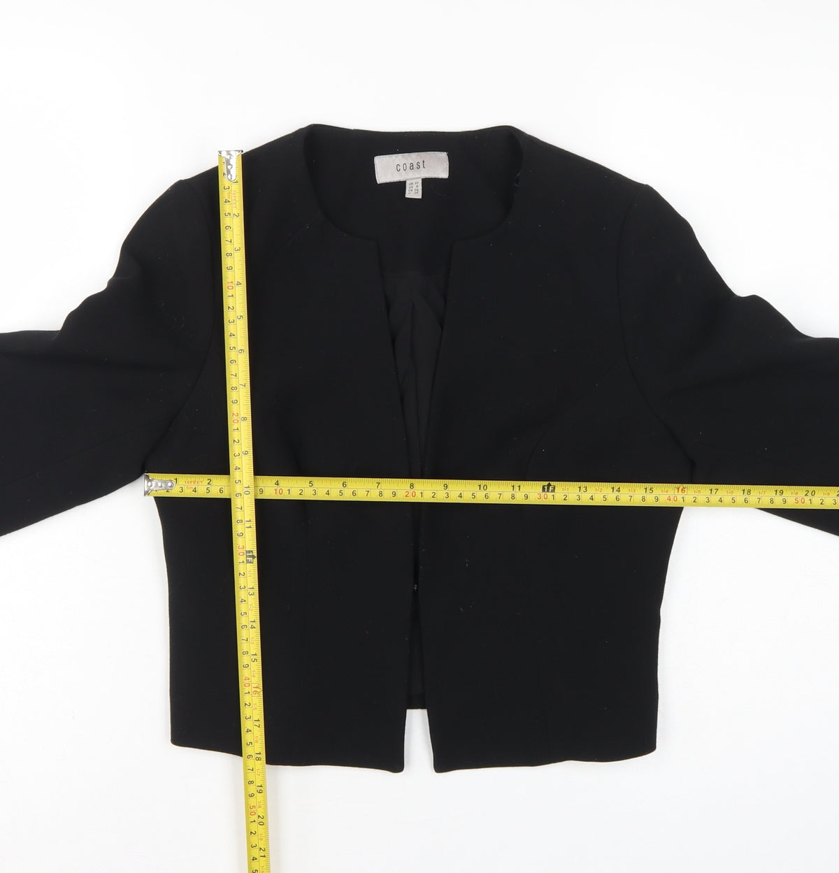 Coast Women’s Black UK 10 Tailored Lined 3/4 Sleeve Open Blazer