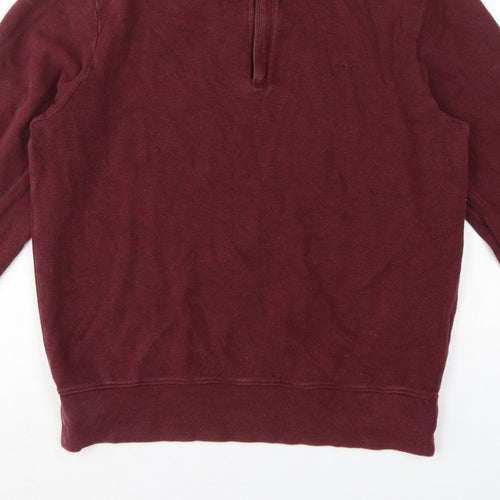 GANT Men's Red L 1/2 Zip Mock Neck Cotton Sweatshirt Logo