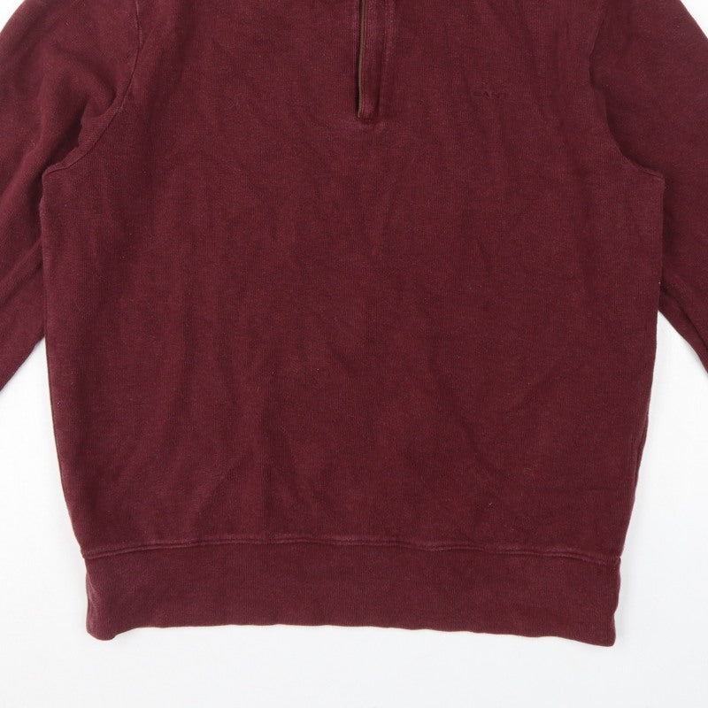GANT Men's Red L 1/2 Zip Mock Neck Cotton Sweatshirt Logo