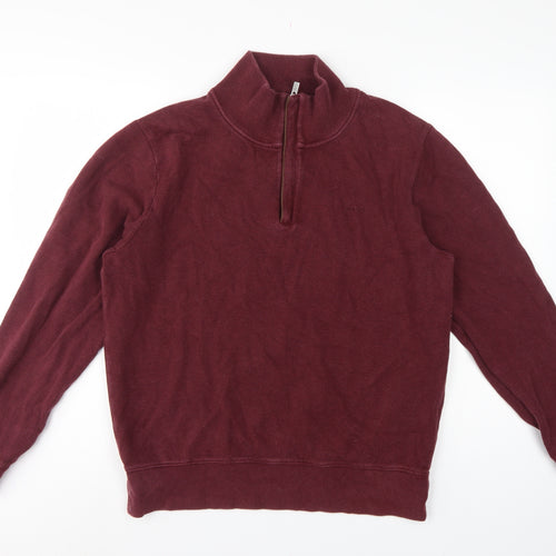 GANT Men's Red L 1/2 Zip Mock Neck Cotton Sweatshirt Logo
