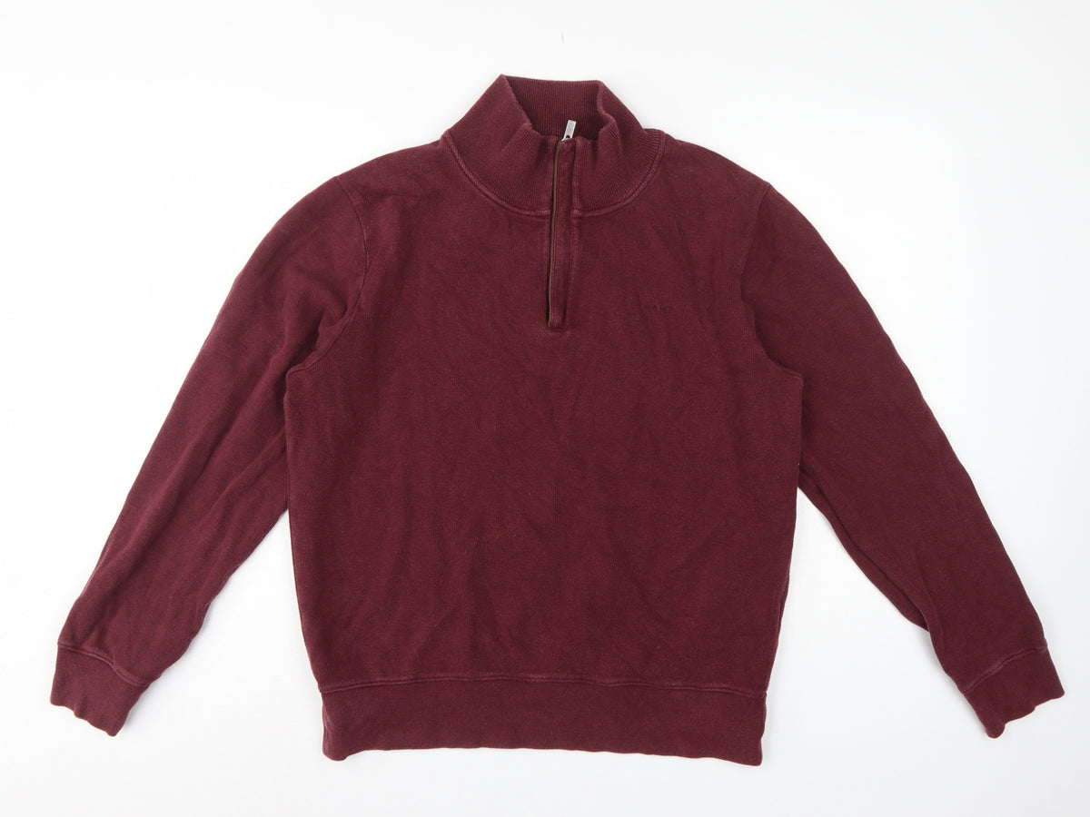 GANT Men's Red L 1/2 Zip Mock Neck Cotton Sweatshirt Logo