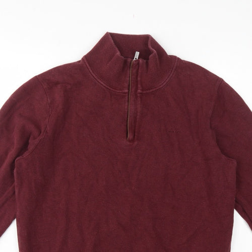 GANT Men's Red L 1/2 Zip Mock Neck Cotton Sweatshirt Logo