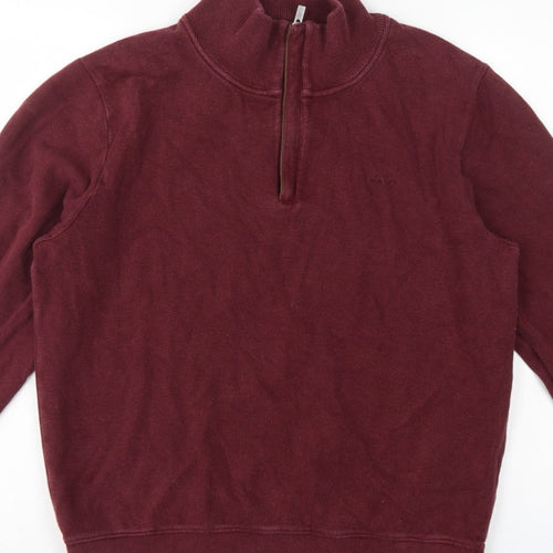 GANT Men's Red L 1/2 Zip Mock Neck Cotton Sweatshirt Logo