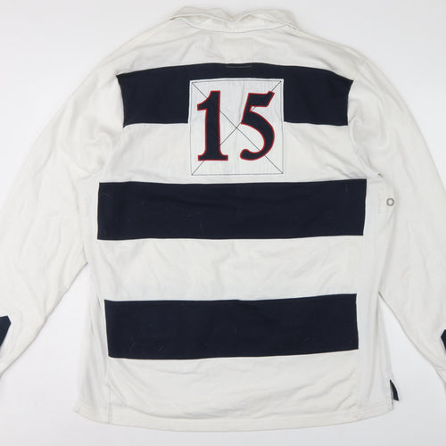 England Men’s 2XL White Navy Striped Long Sleeve Rugby Polo