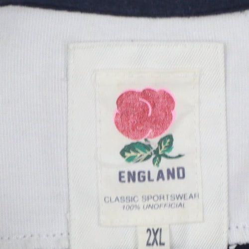 England Men’s 2XL White Navy Striped Long Sleeve Rugby Polo