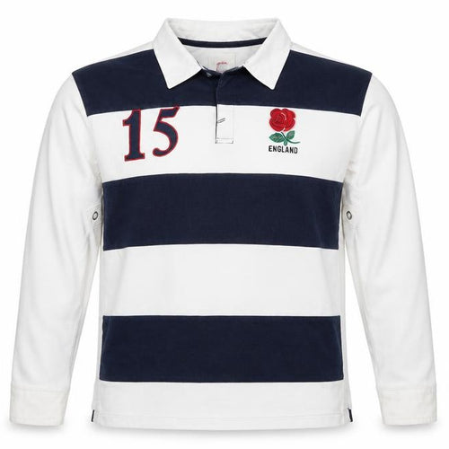 England Men’s 2XL White Navy Striped Long Sleeve Rugby Polo