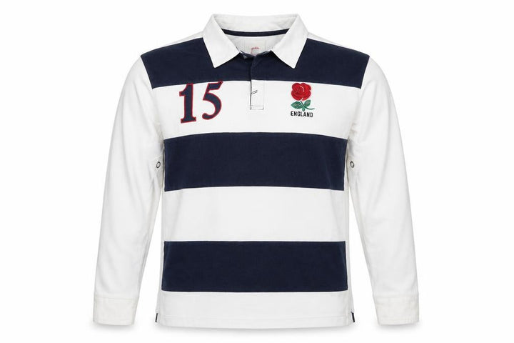 England Men’s 2XL White Navy Striped Long Sleeve Rugby Polo