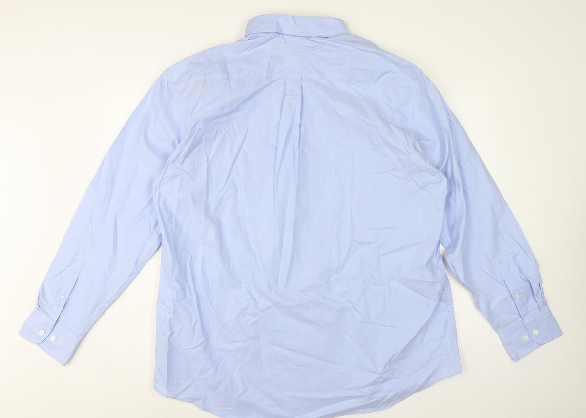 Marks and Spencer Men's Blue 18.5 Cotton Button-Down Dress Shirt