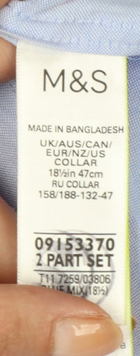Marks and Spencer Men's Blue 18.5 Cotton Button-Down Dress Shirt