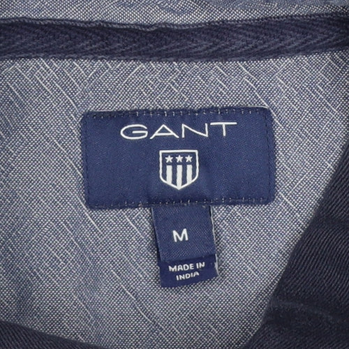 GANT Men’s Grey Navy Striped Long Sleeve Cotton Polo Shirt Size M