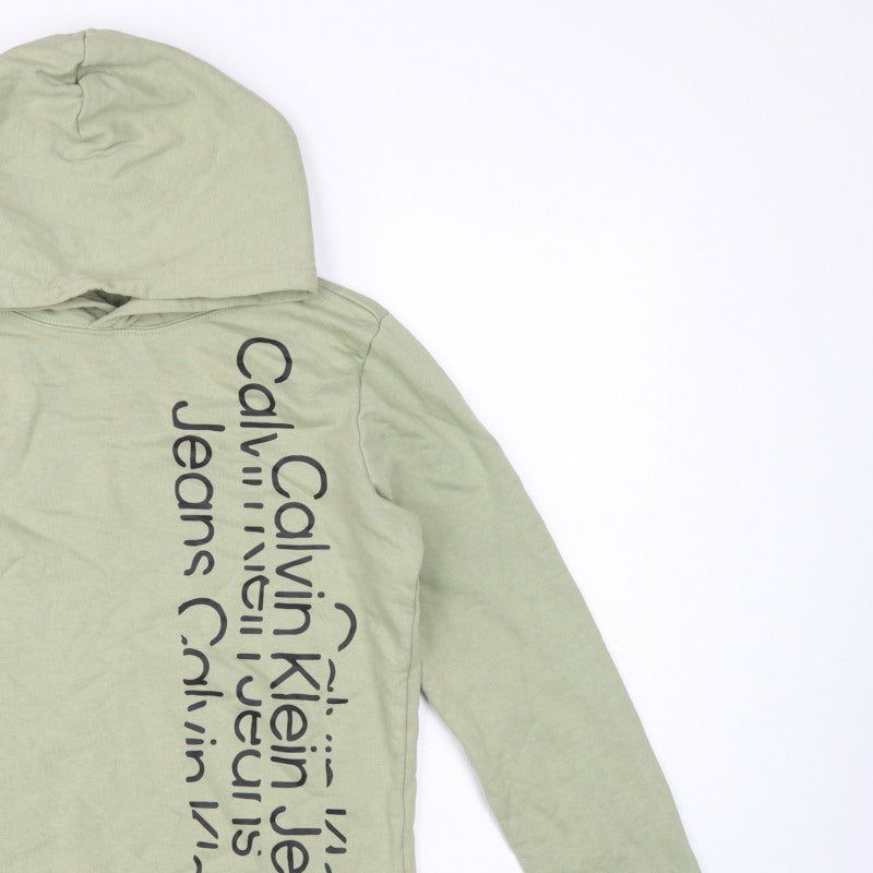 Calvin Klein Jeans Boys Green 16 Years Pullover Logo Hoodie Cotton
