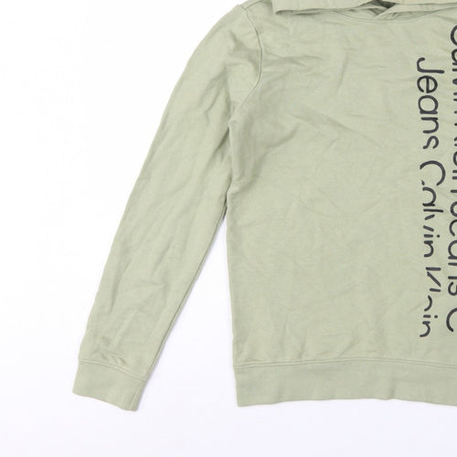 Calvin Klein Jeans Boys Green 16 Years Pullover Logo Hoodie Cotton